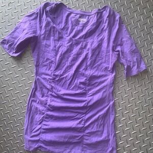 Reaction purple shirt Kenneth Cole elastic stretch ruched top Y2K spring casual